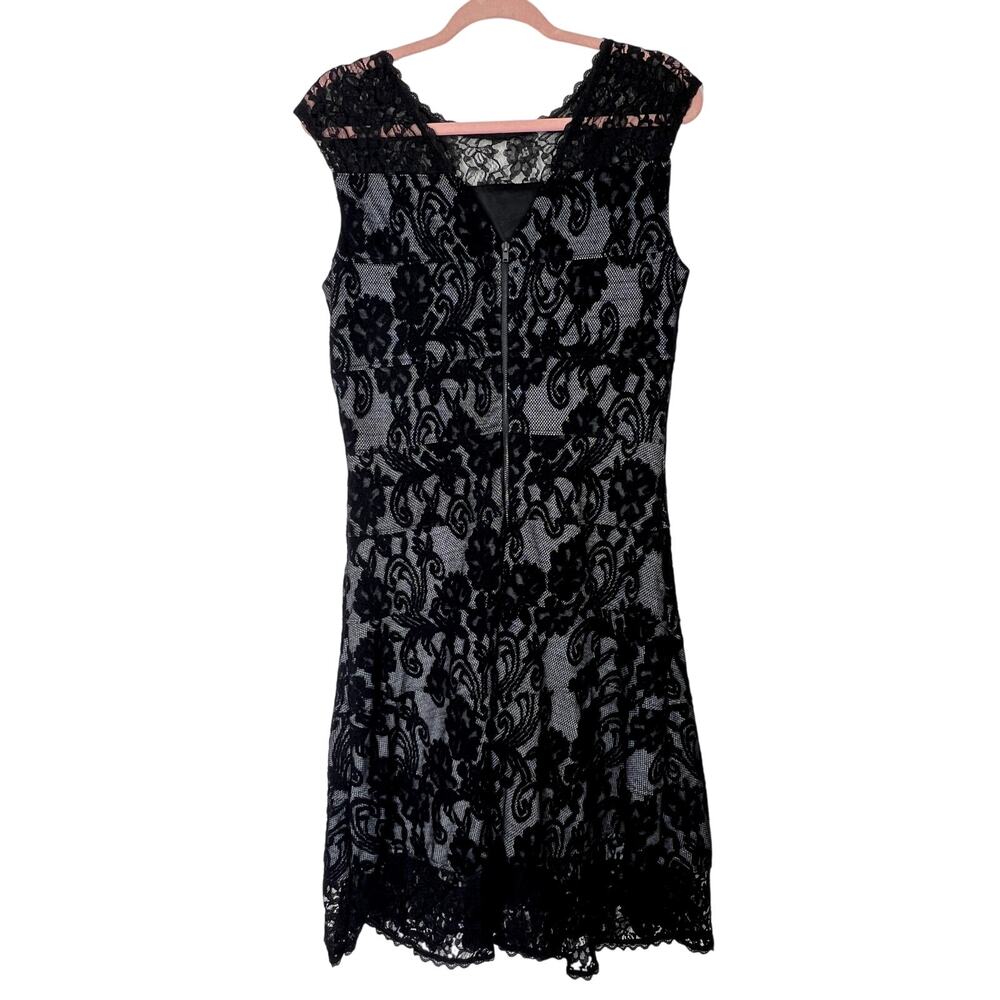 NWT NY&C Black Sleeveless Fit & Flare Sexy Lace Overlay Lined Midi Dress Size M